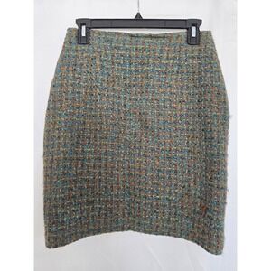 FORENZA Woven Tweed Mini‎ Skirt Blue Orange Wool Blend Size S